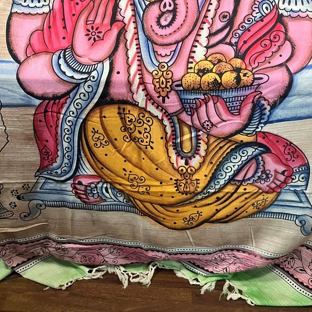 Unique Ganesha Elephant God Tapestry Wall Hanging Cotton Fabric 94x162 Inches